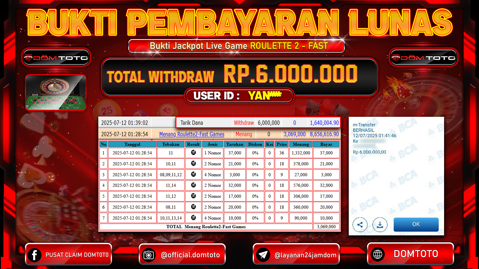 JACKPOT LIVEGAMES ROULETTE 2 - FAST 12  JULI 2025